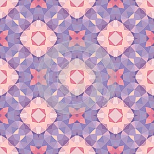 Abstract geometric background - seamless vector pattern in violet, pink and lilac colors. Ethnic boho style. Mosaic ornament.