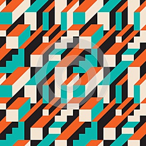 Abstract geometric background vector seamless pattern with 3D volume effect. Website backdrop. Building city construction. Blocks