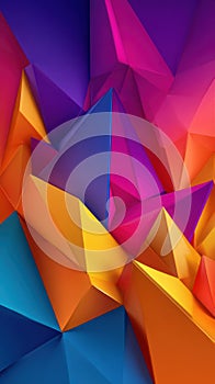 Abstract geometric background with vibrant colorful triangular shapes and sharp edges, creating a dynamic three
