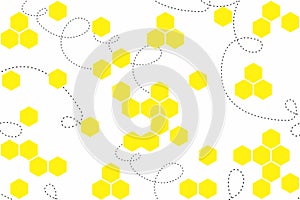 Abstract geometric background with yellow hexagons on white background. Seamless texture with honeycomb