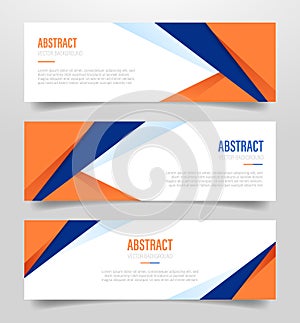 Abstract geometric banner with polygonal shape with orange and dark blue color with 3 three variations collection with modern flat