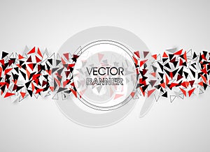 Abstract geometric banner. Technical Polygonal background with shadow. Black, Red and White Vector illustration