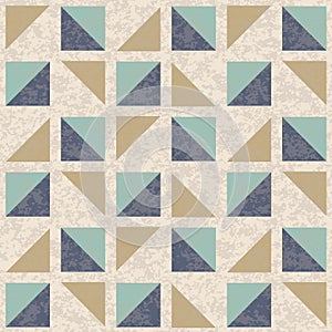 Abstract geometric beige navy background with squares triangles marble textured print design