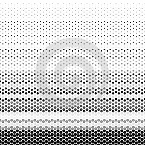 Abstract geometric black and white graphic halftone hexagon pattern.