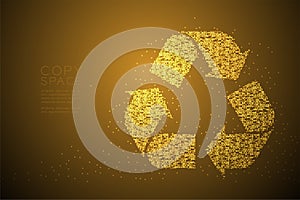 Abstract Geometric Bokeh circle dot pixel pattern Recycle sign, environment conservation concept design gold color illustration