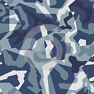 Abstract geometric camouflage seamless pattern background with blue marine tones texture