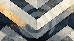 Abstract Geometric Chevron Pattern in Gold and Blue Tones
