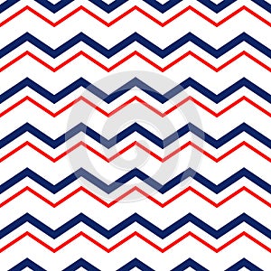 Abstract geometric chevron seamless pattern in blue red and white, vector