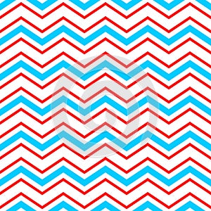 Abstract geometric chevron seamless pattern in blue red and white, vector