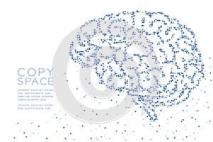 Abstract Geometric Circle dot pixel pattern Brain side view shape, creative science concept design blue color illustration on