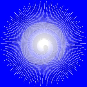 abstract geometric circular pattern of thin lines flying from the center on a blue background