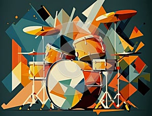 Abstract geometric collage of a drum set. Generative AI.