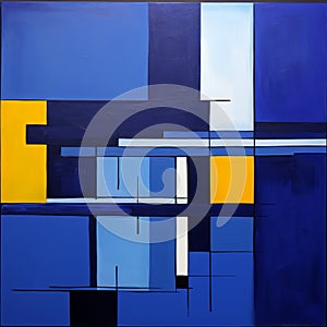 Abstract Geometric Composition: Blue And Yellow Panels photo