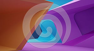 Abstract geometric composition featuring angular, overlapping shapes in vibrant