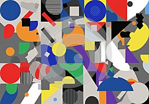 Abstract geometric composition featuring an array of shapes