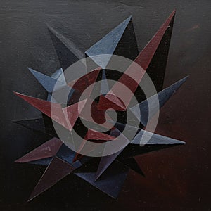 Abstract geometric composition featuring interlocking, sharp-edged triangular shapes,