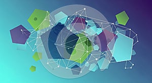 Abstract geometric composition featuring a network of interconnected polygons in