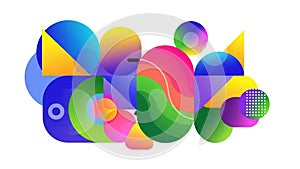 Overlapping shapes including circles triangles and rectangles in vivid