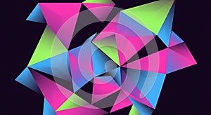 Abstract geometric composition featuring a series of overlapping, three-