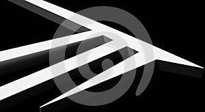 Abstract geometric composition featuring sharp, interlocking white triangular shapes o