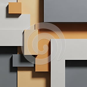 Abstract geometric composition with interlocking rectangular shapes in shades of
