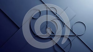 Abstract geometric composition with overlapping circles and squares in deep blue gradient
