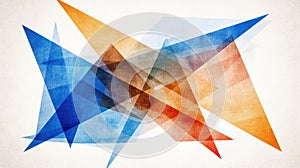 Abstract Geometric Composition: Overlapping Triangles in Blue, Orange, and Brown Tones