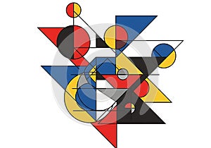 Abstract Geometric Composition with Primary Colors and Black and White Accents