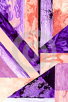 Abstract Geometric Composition With Purple And Peach Marble Textures Creating A Modern Artistic Design