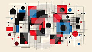Abstract Geometric Composition with Red Blue Black and White Shapes