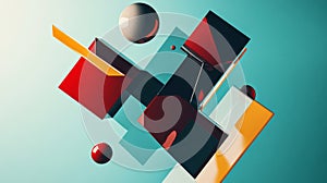 Abstract Geometric Composition with Red and Teal Cubes