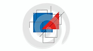 Abstract Geometric Composition with Red Triangle and Blue Squares