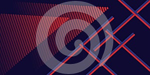 Abstract Geometric Composition: Red Triangles and Blue Lines on Dark Blue Background