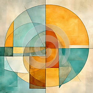 Abstract Geometric Composition: Revived Historic Art Forms In Light Teal And Light Amber