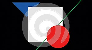 Abstract Geometric Composition with Square, Circle, Triangle & Line