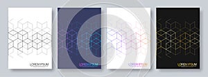 Abstract geometric covers and brochures with isometric vector blocks, and polygon shape patterns