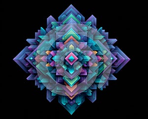 Abstract Geometric Crystal Pattern in Teal Purple and Pink