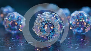 Abstract geometric crystal sphere on wet surface