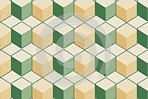 Abstract geometric cube pattern with green and yellow shapes