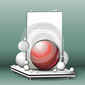 Abstract geometric 3d background - composition, still life of white and red balls on the table vector of Eps10