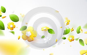 Abstract geometric 3D effect compositions with spring season background. Colorful flower in springtime with Round banner