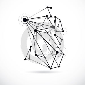 Abstract geometric 3D wireframe object, digital technology vector illustration.