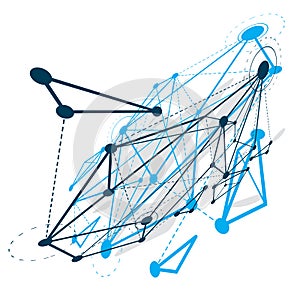Abstract geometric 3D wireframe object, digital technology vector illustration.