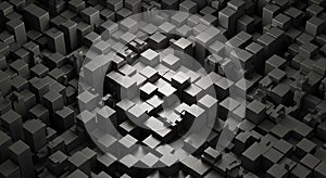Abstract geometric dark gray cubes pattern background, 3d rendering and motion graphics