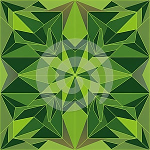 Abstract geometric design composed of interlocking triangular shapes in various