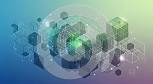 In a three dimensional pattern with some cubes transparent and