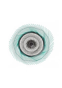 Abstract geometric design featuring a central spiral pattern in