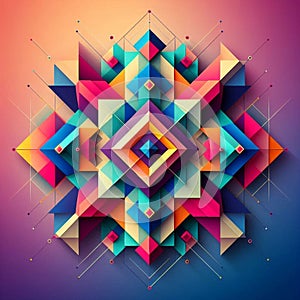 Dynamic arrangement of colorful squares in an abstract geometric design