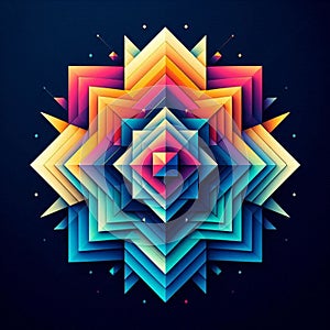 Dynamic arrangement of colorful squares in an abstract geometric design