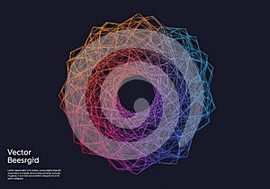 Abstract geometric design featuring a complex web of intersecting lines radiating in